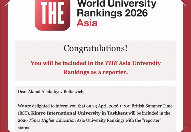 Kimyo International university in Tashkent Included in Global Rankings